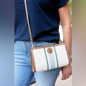 Tory Burch Carson Stripe Top Zip Crossbody NWT